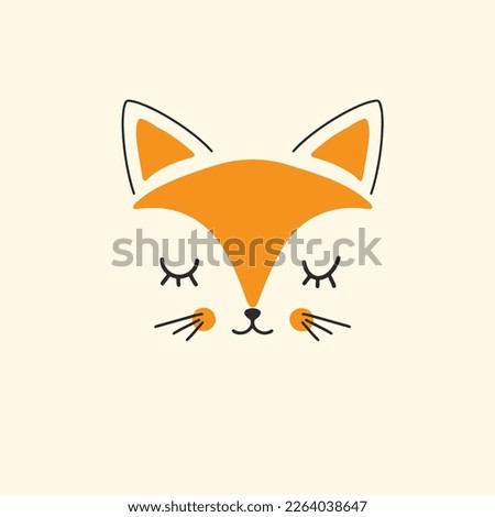 Cute Fox face. Cartoon animal simple portrait, vector illustration.