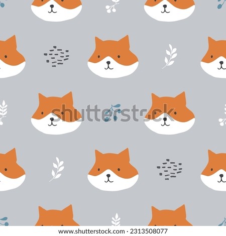 Cute Fox Seamless pattern. Cartoon Animals in forest background. Vector illustration.