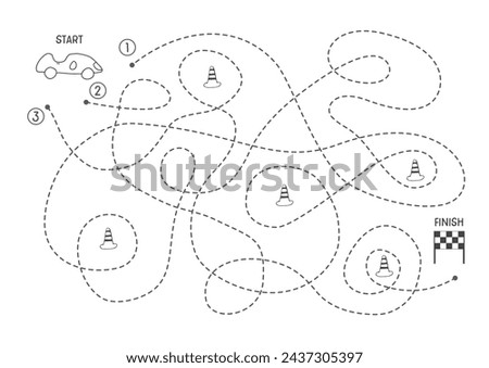 Labyrinth, Maze game for children. Logical puzzle for kids. Quest to find the right path for a race car to finish. Vector illustration A4 - ready to print format.