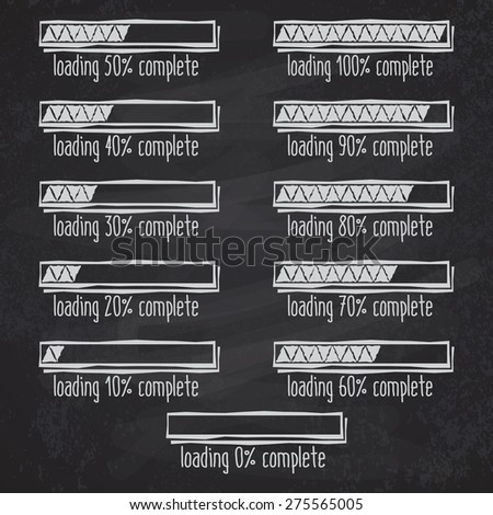 progress loading bar from 0 to 100 percent complete, hand drawn effect, set on chalkboard.