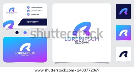 initial letter R abstract monogram business card with gradient colors logo design template