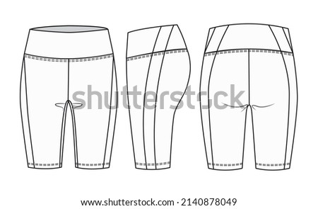 Girls Short Legging fashion flat sketch template. Women Biker Short Technical Fashion Illustration. Women cycling shorts fashion flat template.