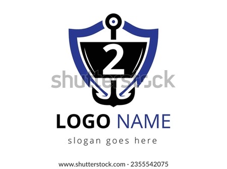 letter 2 with Anchor Logo Design Template. Marine, Sailing Boat Logo
