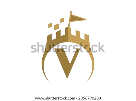 Letter V Castle Modern Logo Design Vector illustration template. Graphic Alphabet Symbol For Corporate Business