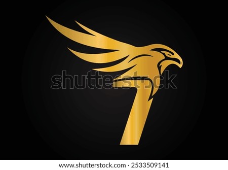 Initial 7 monogram letter alphabet with Eagle head symbol. Letter With Eagle Logo Design Vector Template