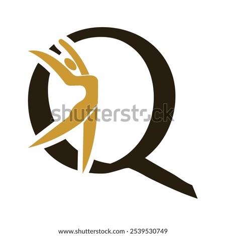 Letter with Q Ballet Dancer Logo Design. Ballerina Logo icon vector