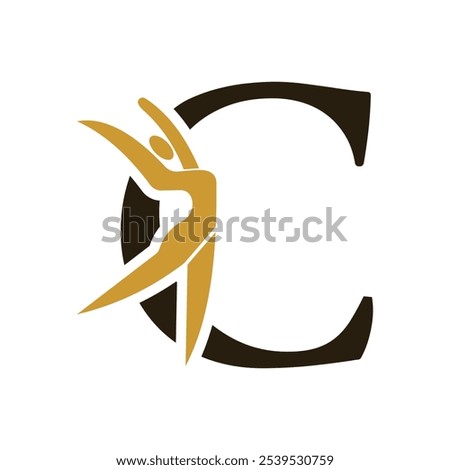 Letter with C Ballet Dancer Logo Design. Ballerina Logo icon vector