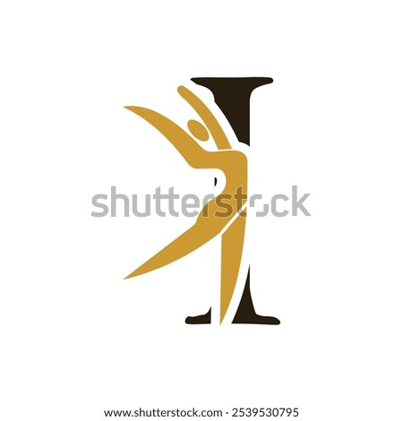 Letter with I Ballet Dancer Logo Design. Ballerina Logo icon vector