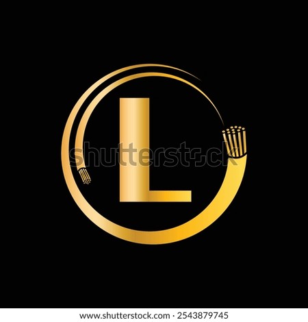 Letter L with electric wire, optical fiber cable Logo Design Vector Template.