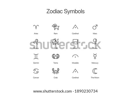 Casual Stroke Icon Set Zodiac Signs and Symbols