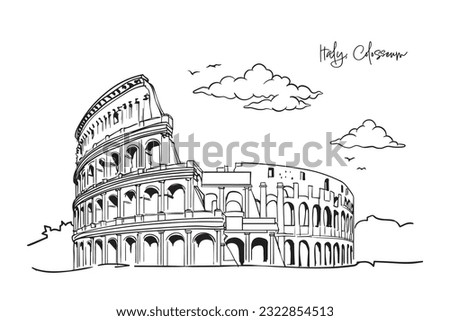 Italy, Colosseum with hand drawing concept, print, doodle, vector illustration (Vector)