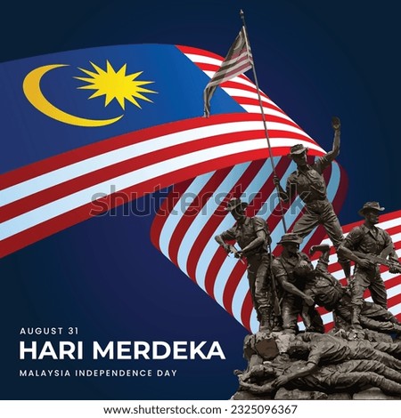 Malaysia national monument with giant Malaysia flag, Malaysia Independent Day, artwork, print, social media post, vector illustration (Vector)