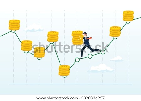 Smart businessman investor holding coins stack put on every month period, DCA, Dollar Cost Averaging investment strategy to put same amount of money every month to earn more wealth and profit (Vector)