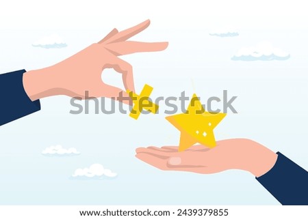 Businessman hand holding star value and another added plus sign to it, value added, increase value or price of product to make profit, additional advantage or development for more benefit (Vector)