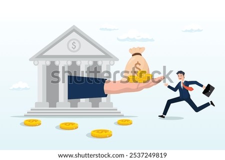 Businessman business owner getting loan money from bank, business loan or bank offer money agreement, personal loan or entrepreneur and small business lending, debt or bank approval allowance concept