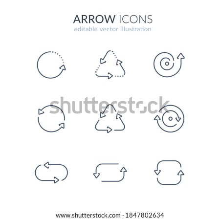 cycle arrow icon set for web and app:  thin line arrows. editable stroke vector illustration