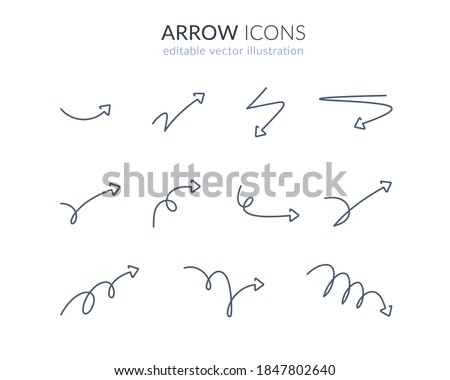 curved arrow icon set for web and app:  thin line drawing arrows. editable stroke vector illustration