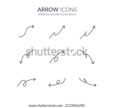 arrow curl icon set for web and app. thin line drawing arrows. editable stroke vector illustration