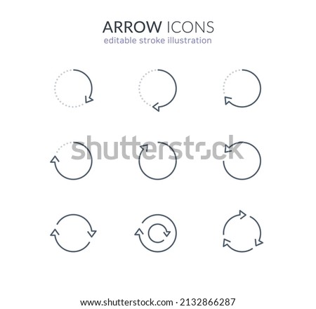arrow circle icon set for web and app. cycle, round, time passage, circular arrows. editable stroke vector illustration