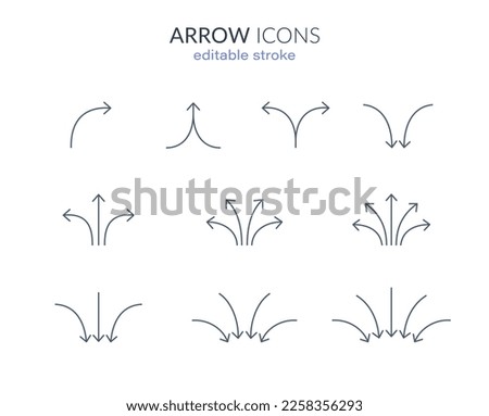 direction arrow icon set: multi directional line arrows. editable stroke vector illustration	