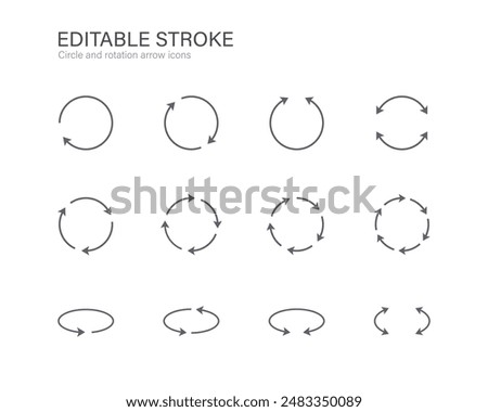 round, circle arrow icon set. editable stroke rotate, spin arrow icons