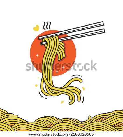 illustration spicy asian noodles with chopsticks