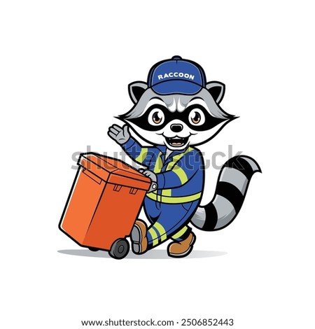 Raccoon junk removal cartoon logo vector