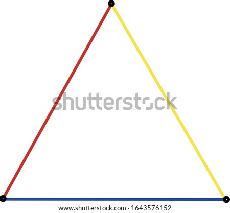 elementary mathematics. triangle. three vertexes. red, yellow, blue lines.