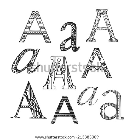 set of black and white patterned letters A