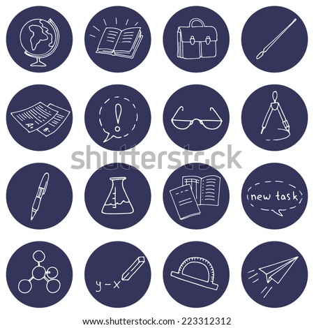 Teachers' professional items set. Icons with teachers' items.