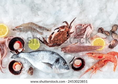 Image, Stock Photo Fresh fish on ice in wooden crates in front of a shop in Bursa, Turkey