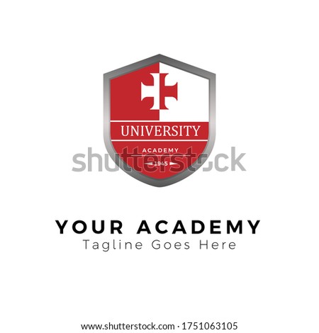 Education logo Design, University Academy Logo with a Plus Symbol with a Mix of red and White Color