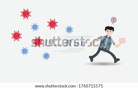 Vector Graphic Illustration Cartoon Character of Men Running to Avoid the Corona Virus Attacks, flat design character, good use for medical content.