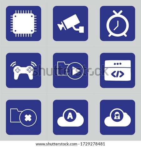 Set of 9 icons such as surveillance camera, security, private, security camera, protection, camera, cctv, schedule