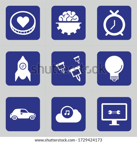 Set of 9 icons such as love, healthy, heart care, circle, heart, innovation, engineering, brain, gears