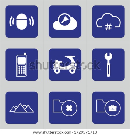 Set of 9 icons such as mouse, wifi signals, signals, bluetooth, wireless, cloud, brush, edit, broom