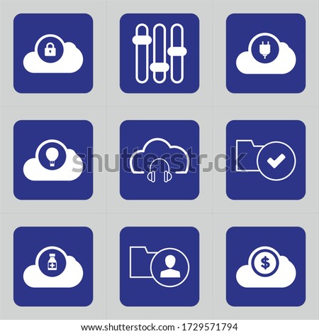 Set of 9 icons such as cloud, blocked , blocked cloud, locked, plug, power, cloud computing, cloud plugin, energy