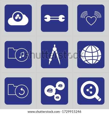 Set of 9 icons such as cloud, surveillance camera, security camera, construction, equipment, tool, wired, signals, wifi signals