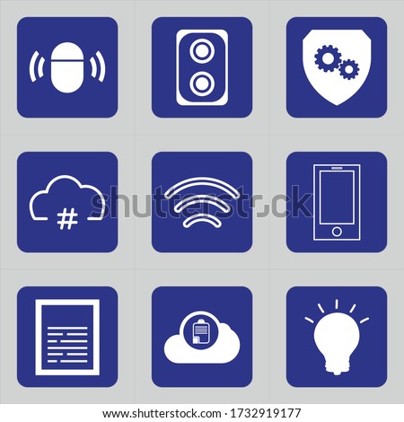 Set of 9 icons such as mouse, wifi signals, signals, bluetooth, wireless, music, loudspeaker, speaker, sound
