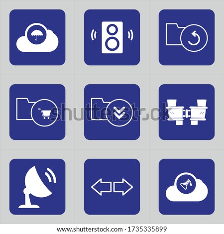 Set of 9 icons such as cloud, umbrella, weather, protection, music, sound, speaker, audio, audio device