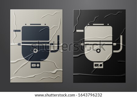 White Electric boiler for heating water icon isolated on crumpled paper background. Paper art style. Vector Illustration