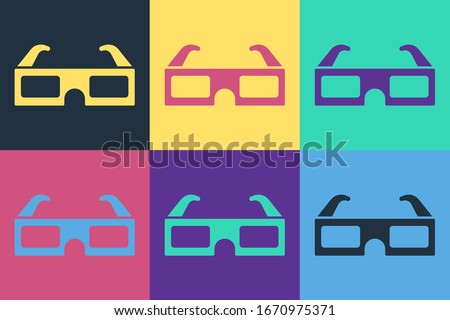 Pop art 3D cinema glasses icon isolated on color background.  Vector Illustration