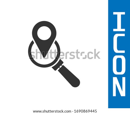 Grey Search location icon isolated on white background. Magnifying glass with pointer sign.  Vector Illustration