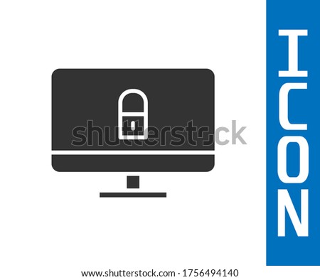 Grey Lock on computer monitor screen icon isolated on white background. Security, safety, protection concept. Safe internetwork.  Vector Illustration