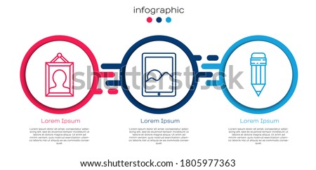 Set line Picture, Graphic tablet and Pencil with eraser. Business infographic template. Vector