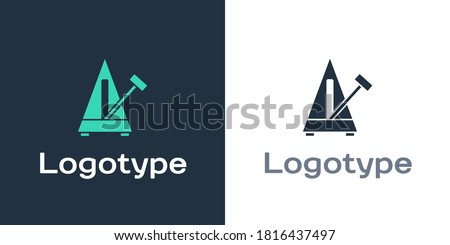 Logotype Classic Metronome with pendulum in motion icon isolated on white background. Equipment of music and beat mechanism. Logo design template element. Vector