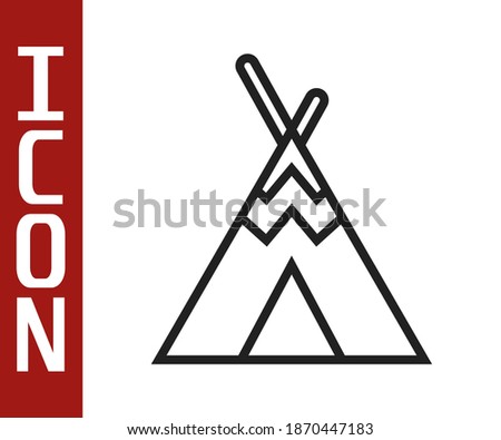 Black line Traditional indian teepee or wigwam icon isolated on white background. Indian tent.  Vector