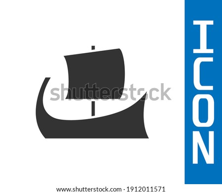 Grey Ancient Greek trireme icon isolated on white background.  Vector