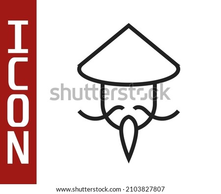 Black line Asian or Chinese conical straw hat icon isolated on white background. Chinese man.  Vector