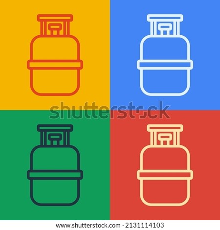 Pop art line Propane gas tank icon isolated on color background. Flammable gas tank icon.  Vector 商業照片 © 